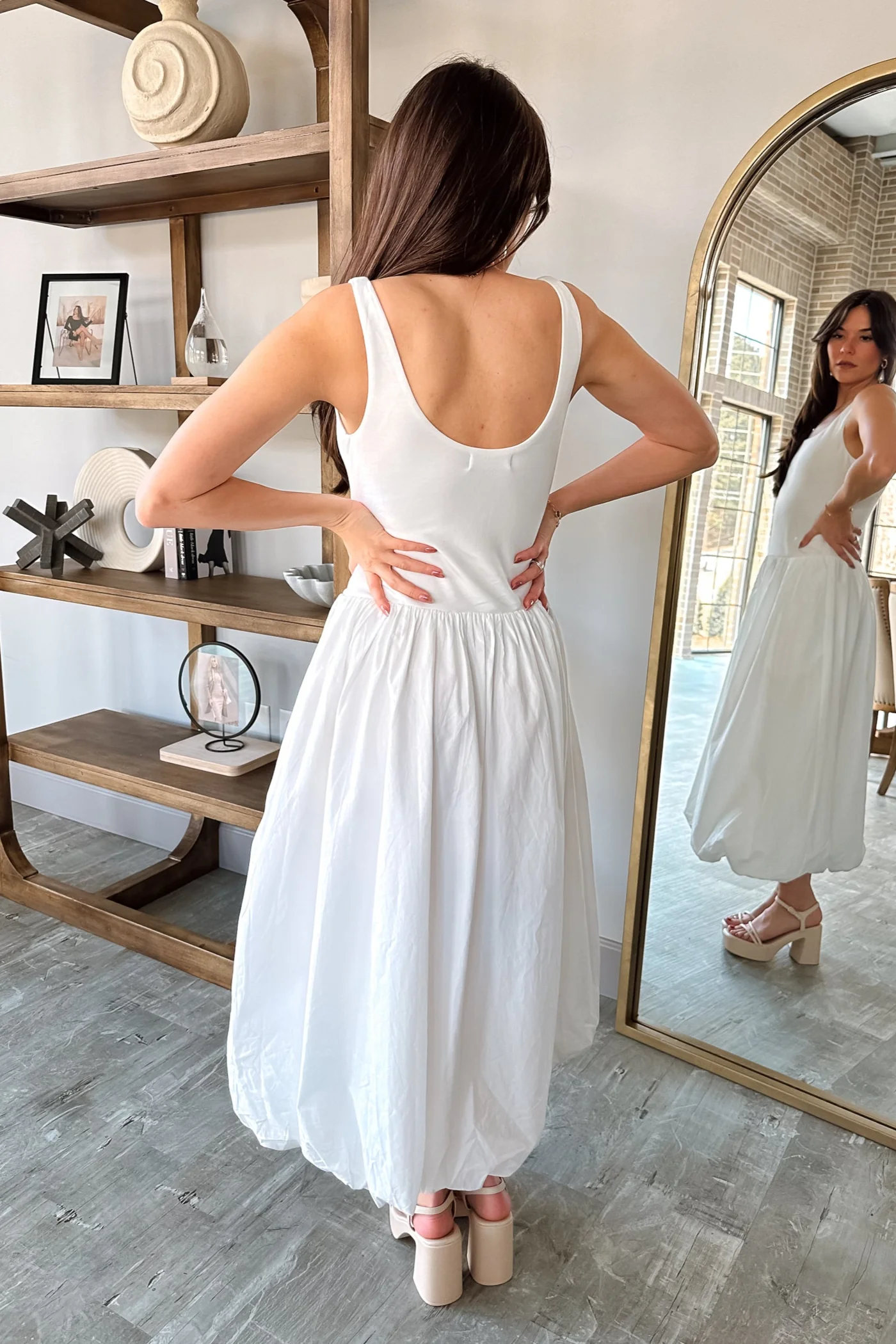 Nicole White Bubble Midi Dress - Image 9
