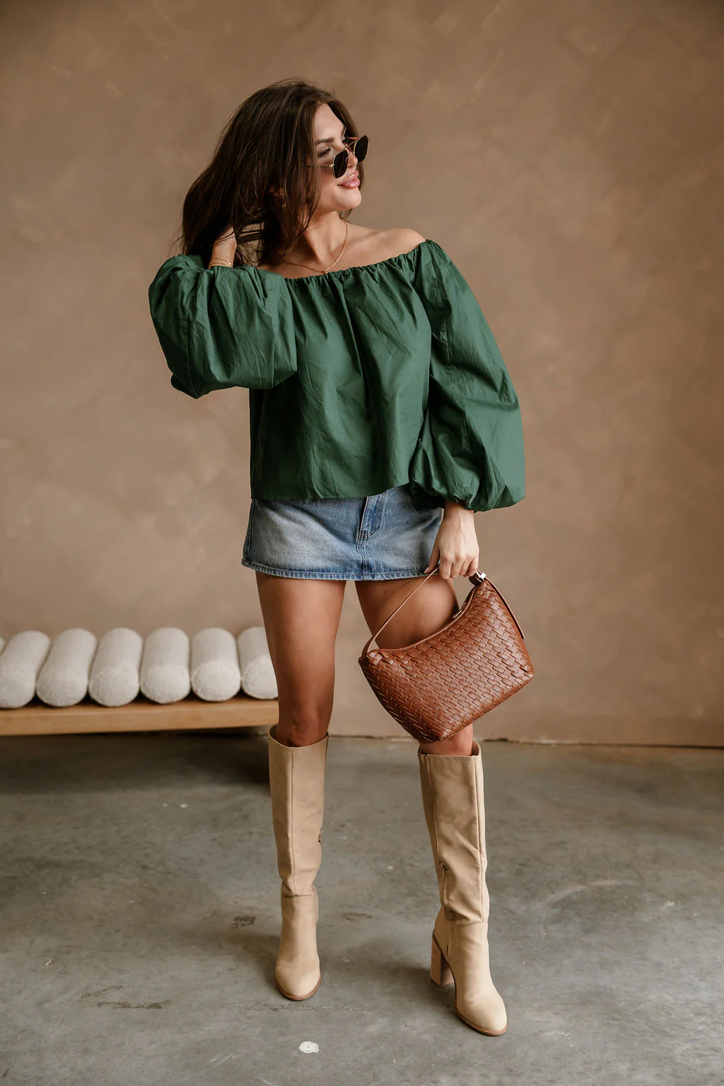 Nila Green Off-The-Shoulder Balloon Sleeve Top - Image 3