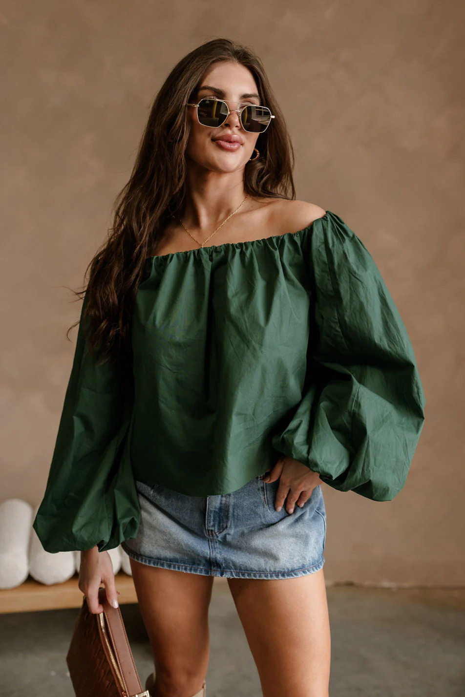 Nila Green Off-The-Shoulder Balloon Sleeve Top - Image 4