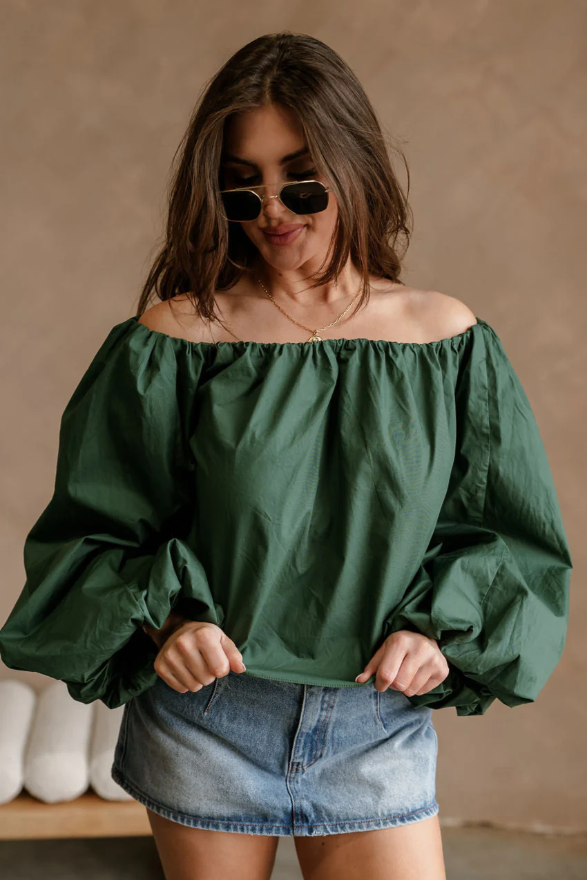 Nila Green Off-The-Shoulder Balloon Sleeve Top - Image 5