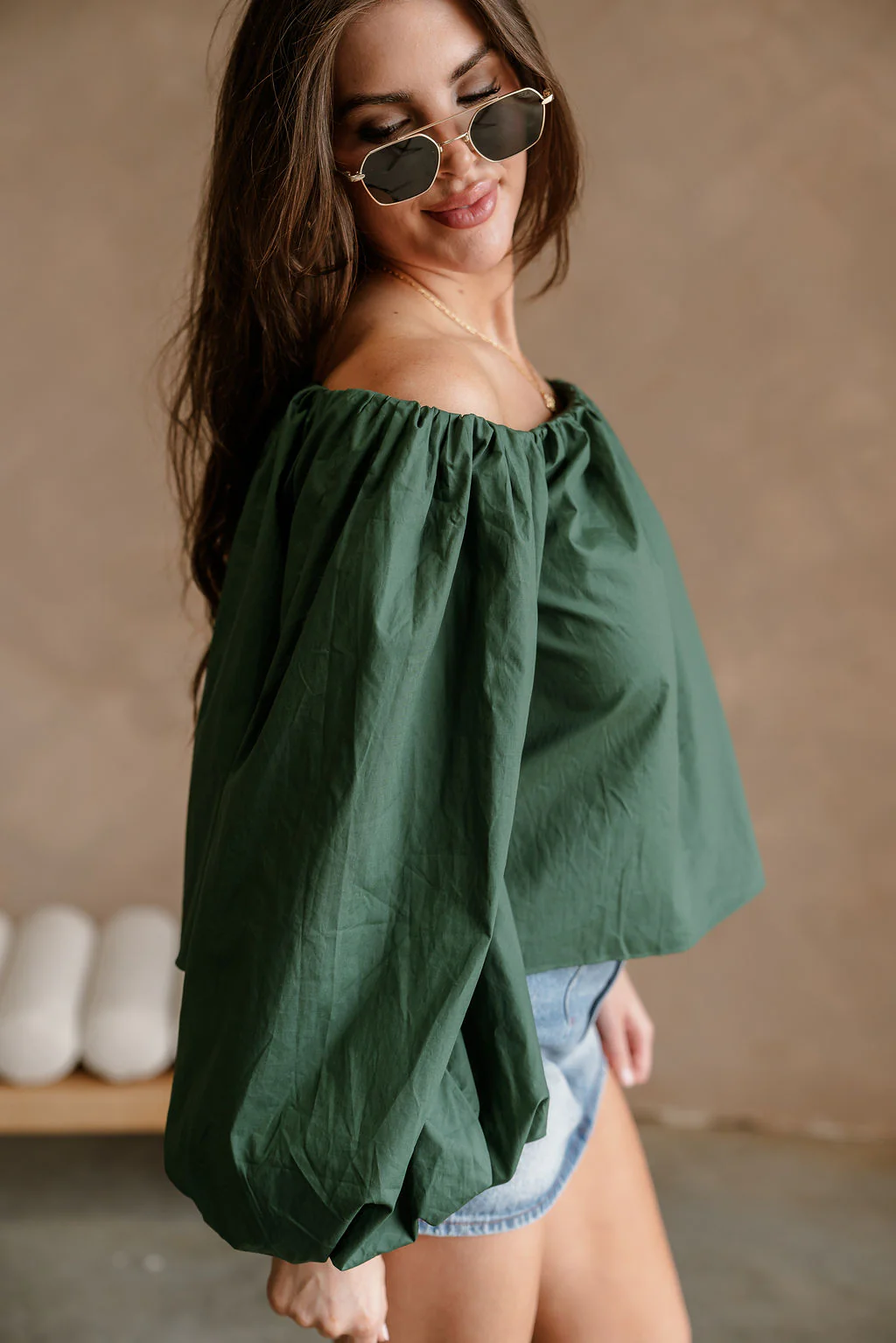 Nila Green Off-The-Shoulder Balloon Sleeve Top - Image 6