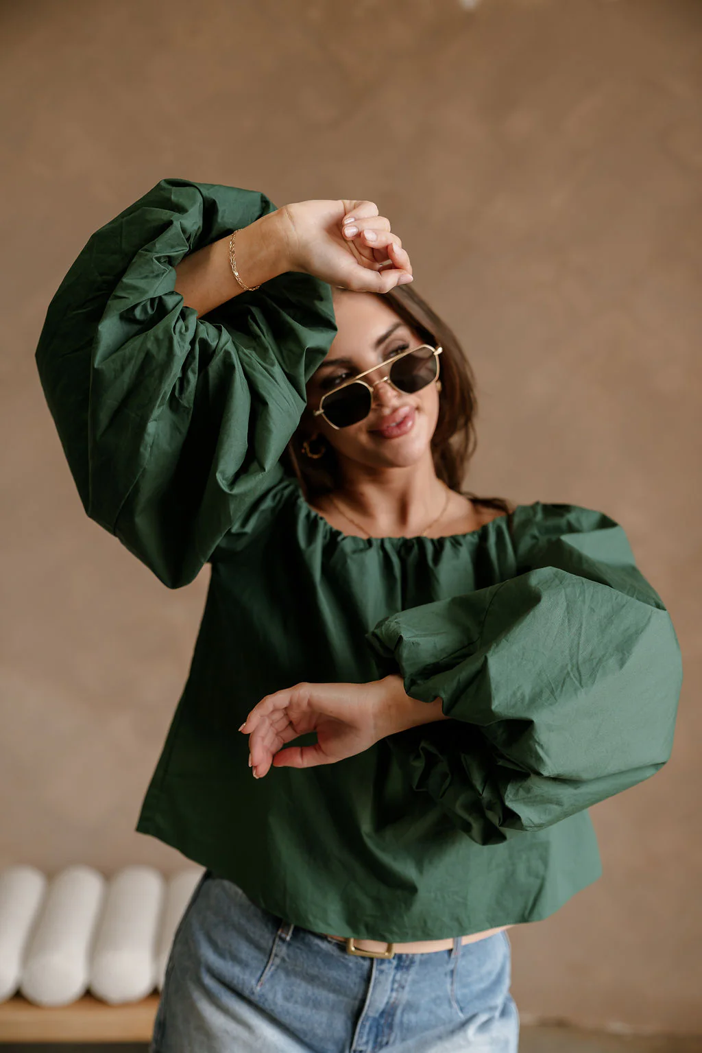 Nila Green Off-The-Shoulder Balloon Sleeve Top - Image 9