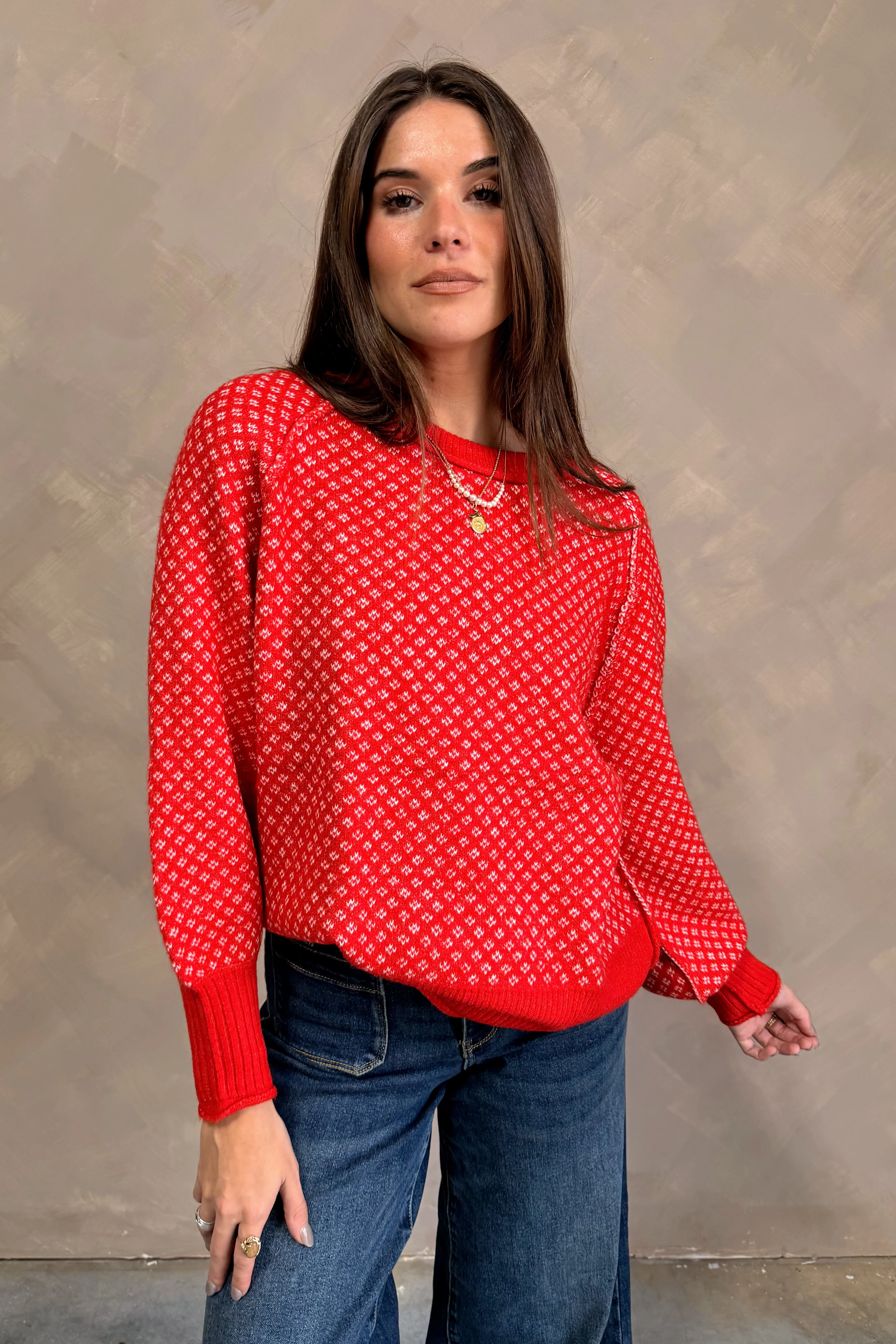Nila Red & White Sweater - Image 2