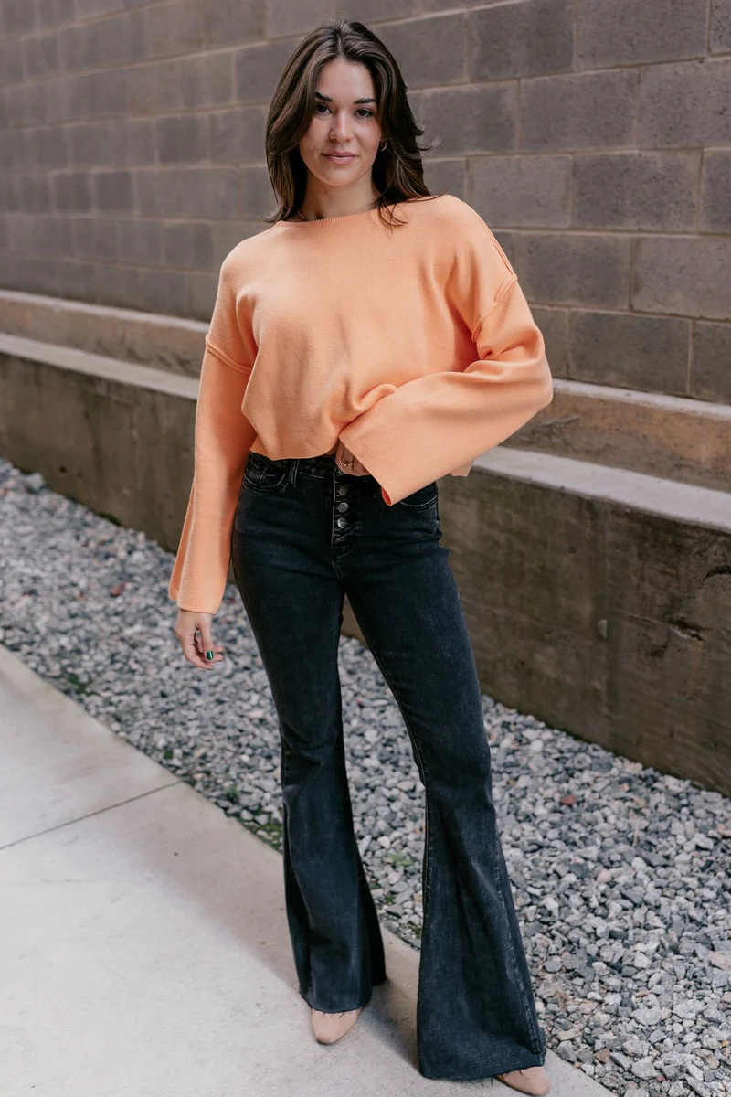 Nina Peach Cropped Long Sleeve Sweater - Image 2