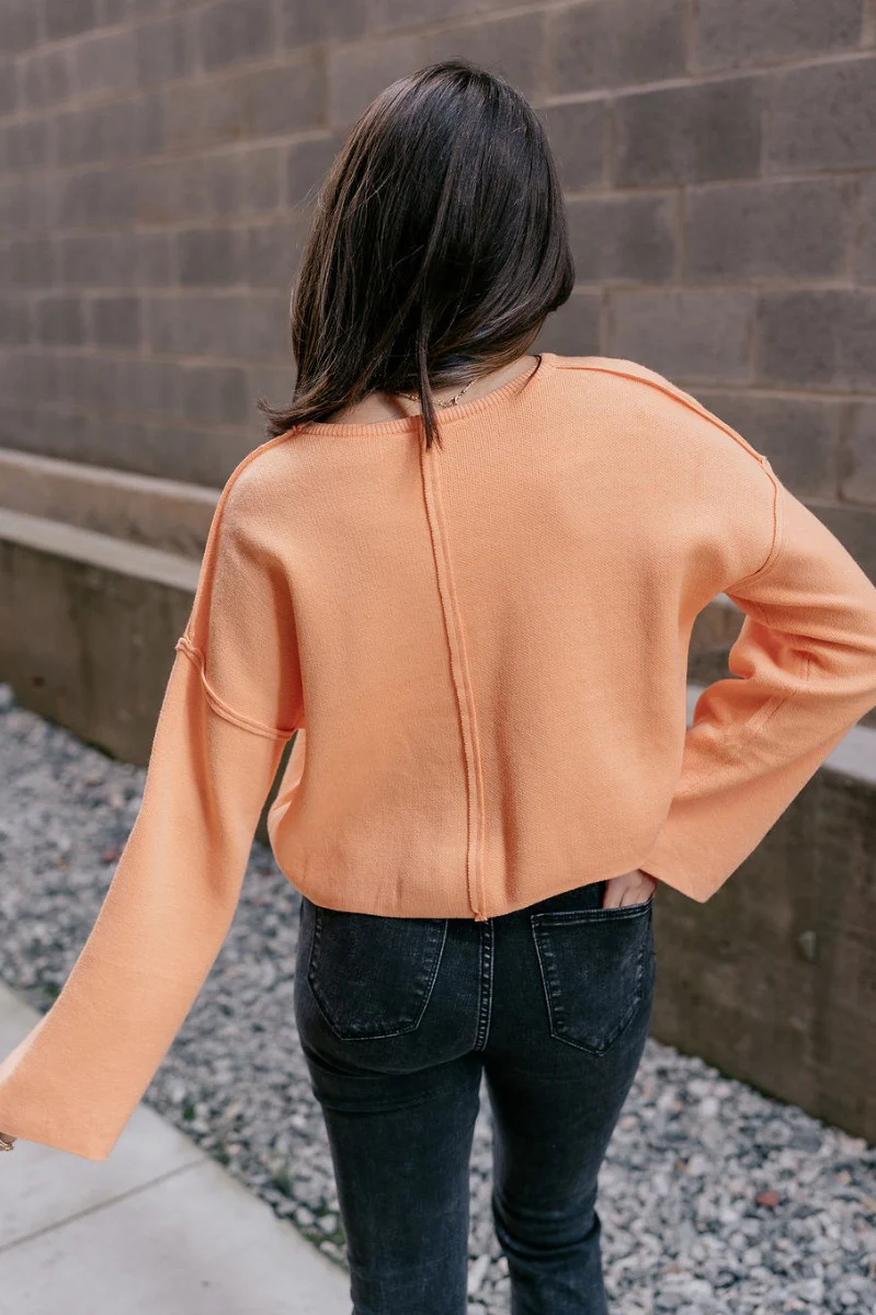 Nina Peach Cropped Long Sleeve Sweater - Image 5