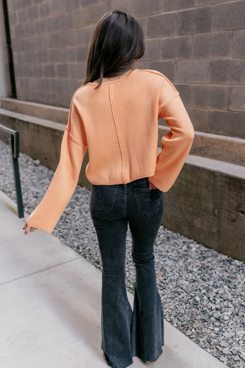 Nina Peach Cropped Long Sleeve Sweater - Image 7