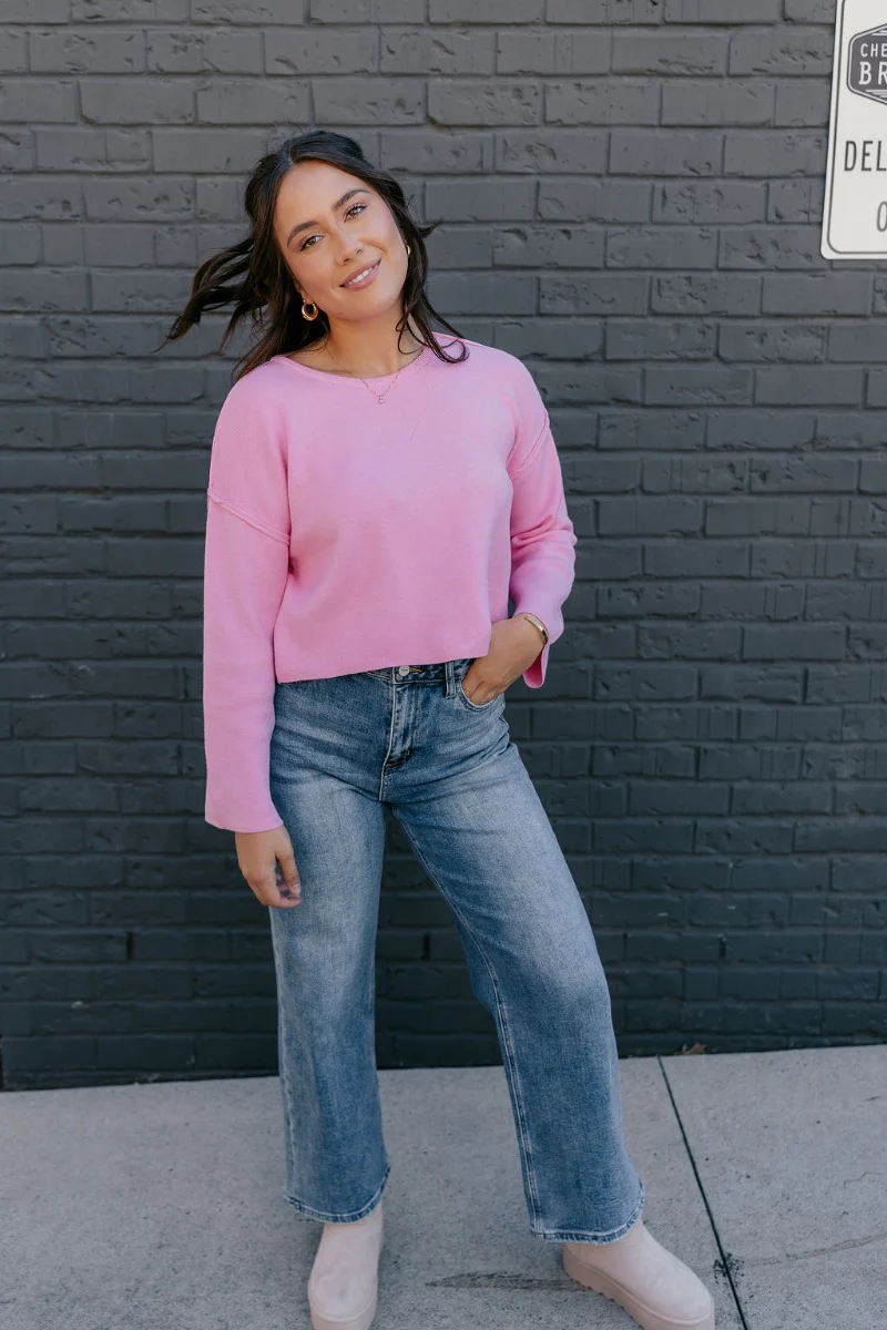 Nina Pink Cropped Sweater - Image 3