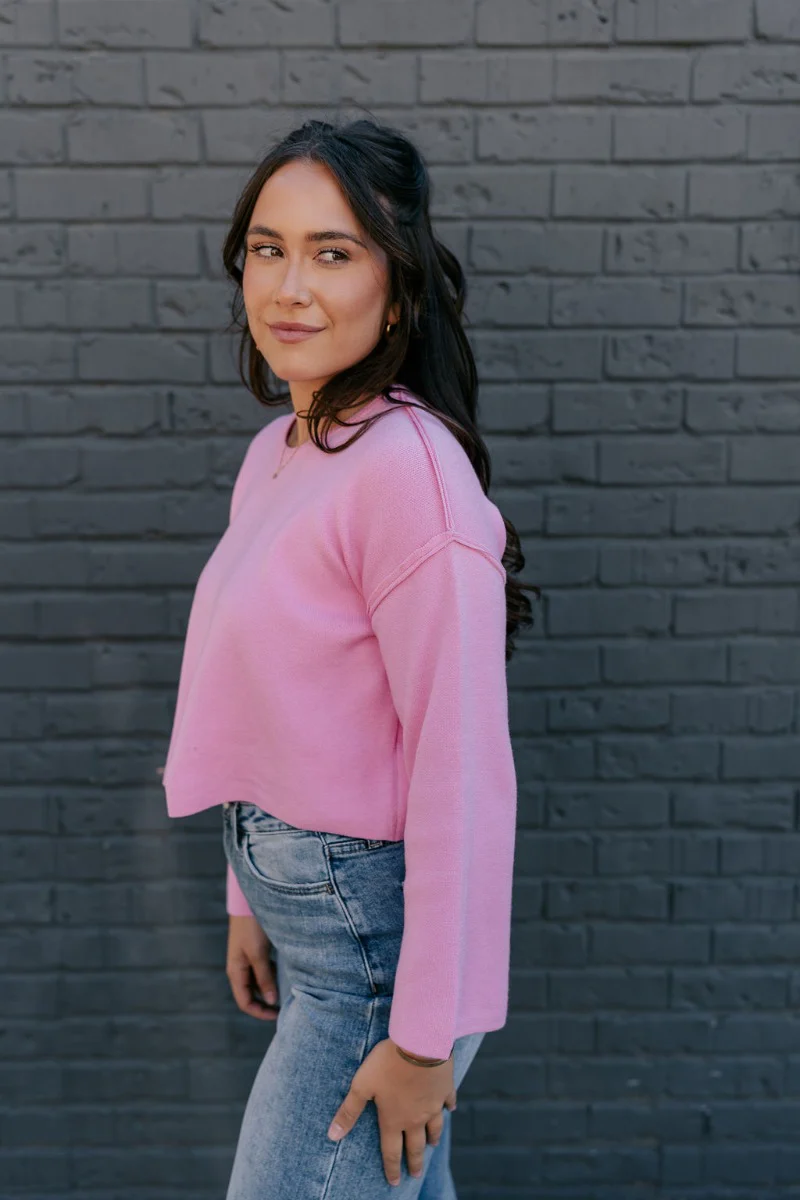 Nina Pink Cropped Sweater - Image 4