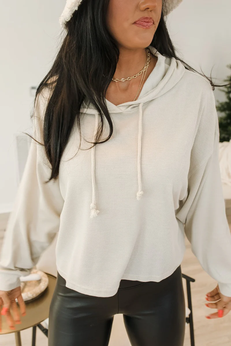 No Plans Pullover Hoodie in Beige - Image 3