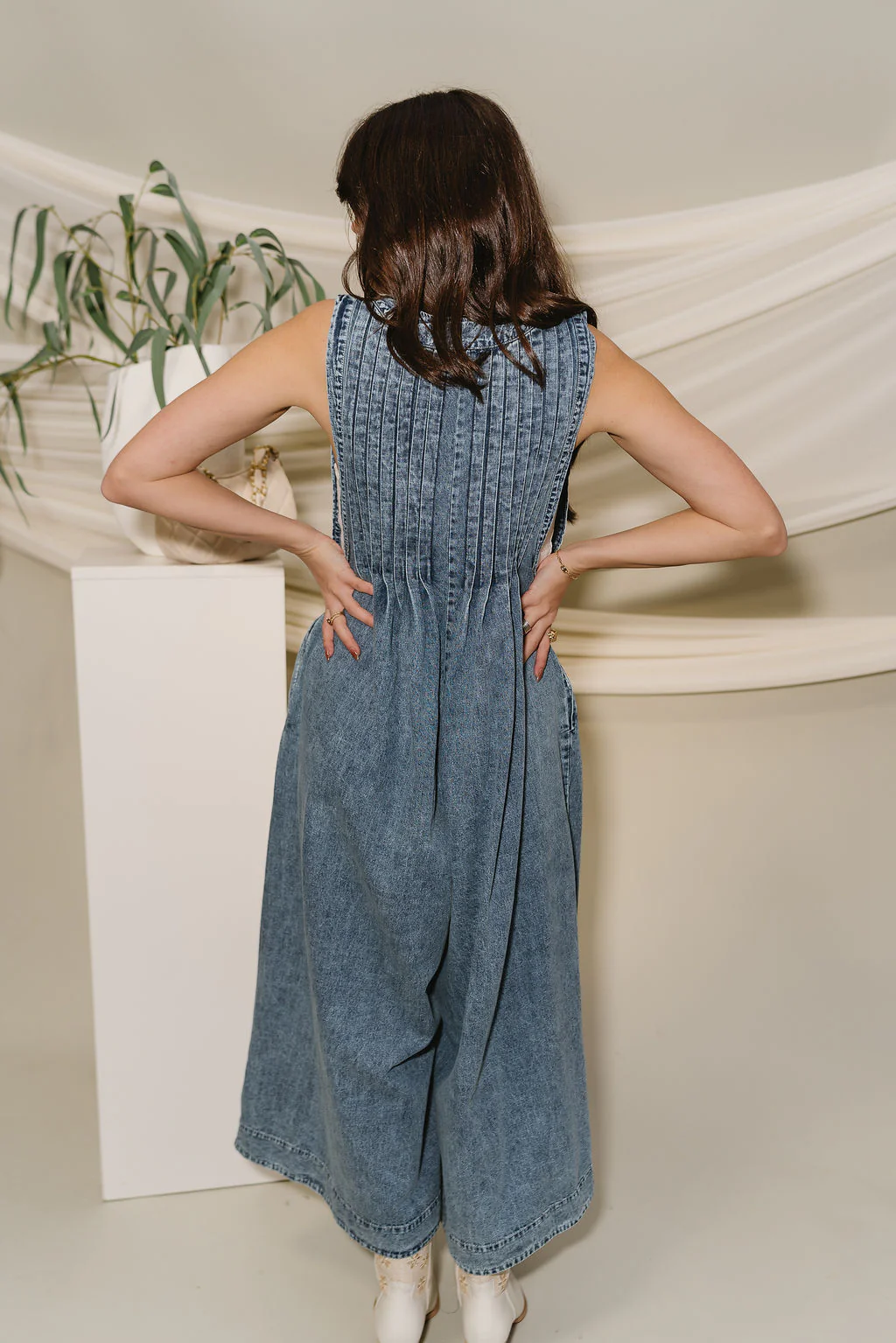 Noa Denim Pleated Tie Front Jumpsuit - Image 9