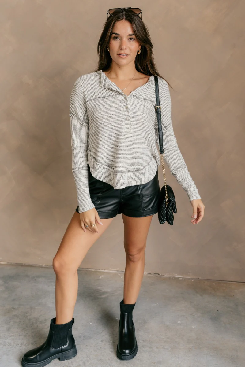 Noel Grey & White Stripe Long Sleeve Top