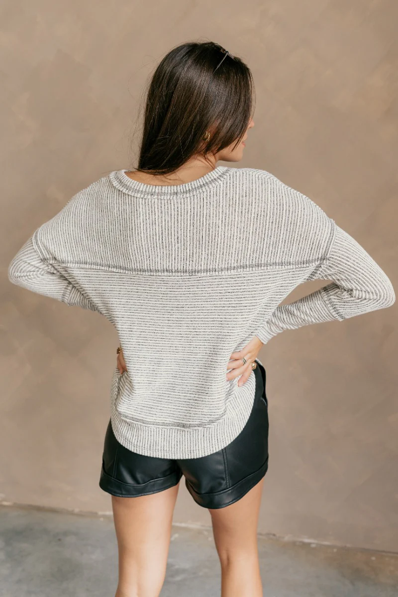 Noel Grey & White Stripe Long Sleeve Top - Image 6