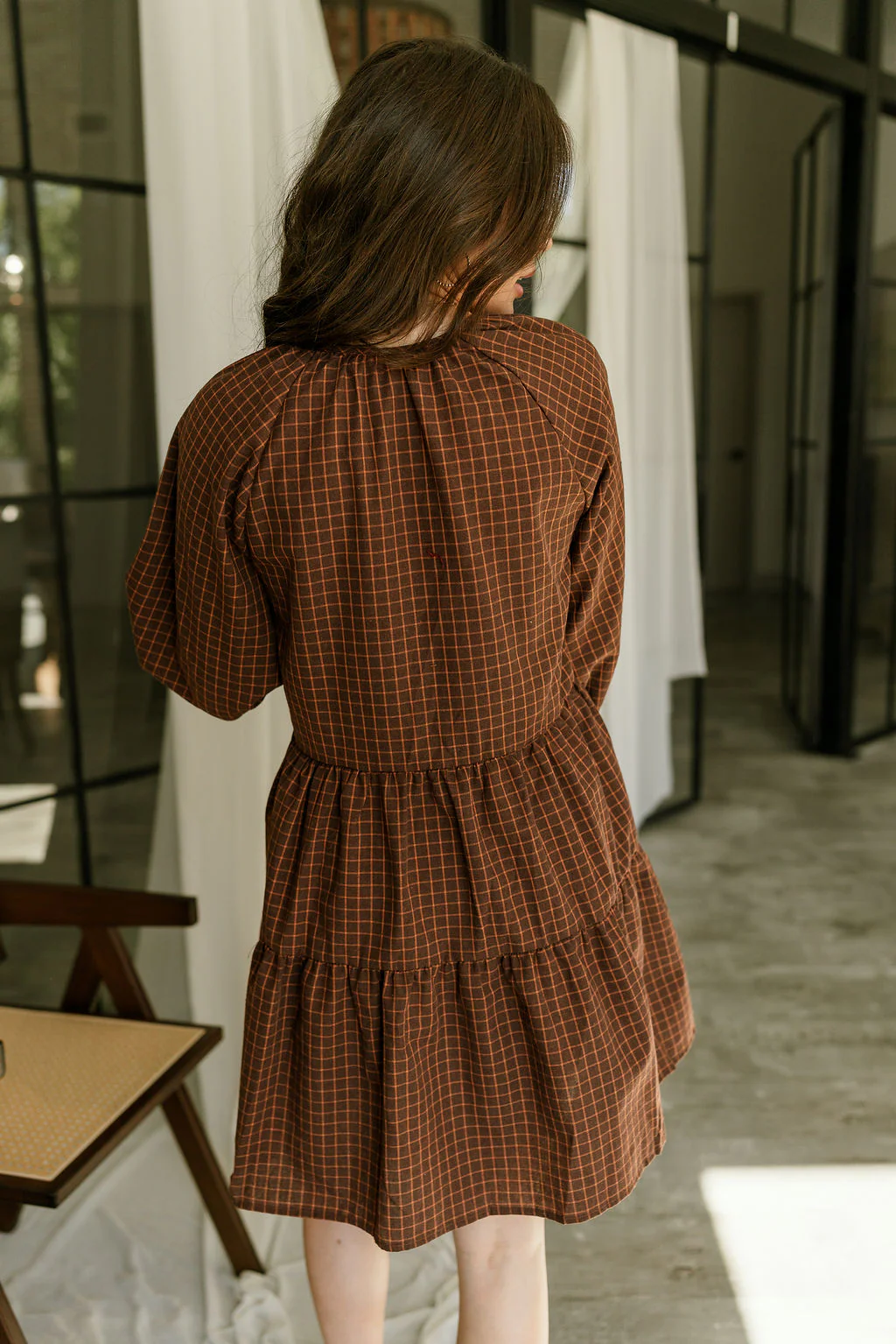 Noel Tiered Brown Plaid Mini Dress - Image 7