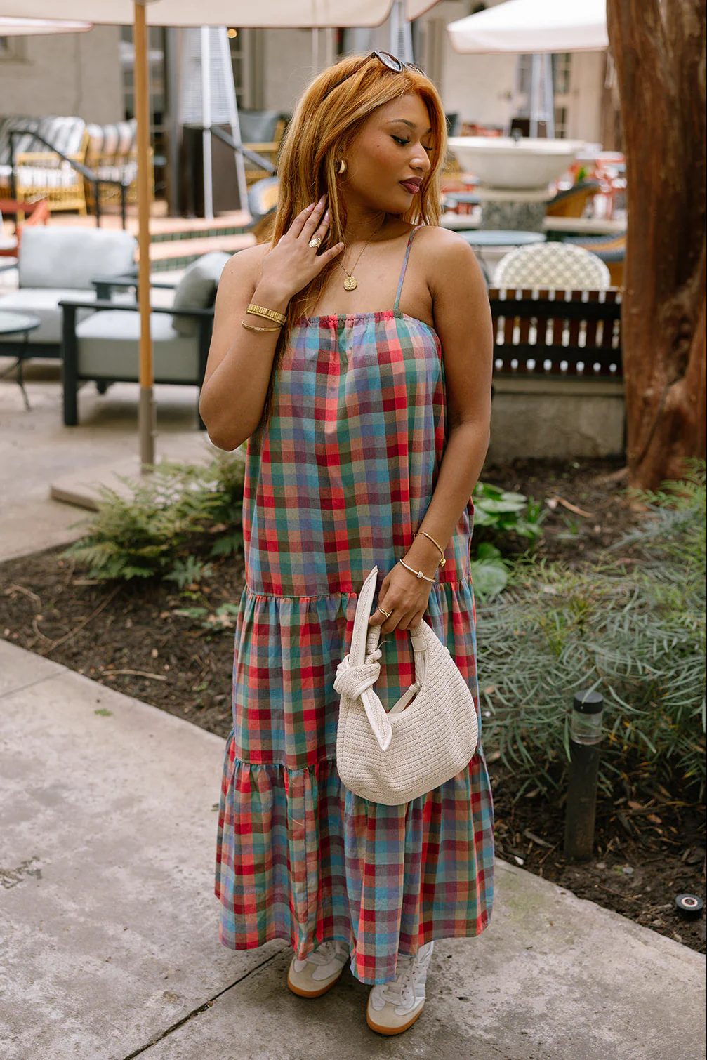 Noelle Blue Multi Plaid Maxi Dress