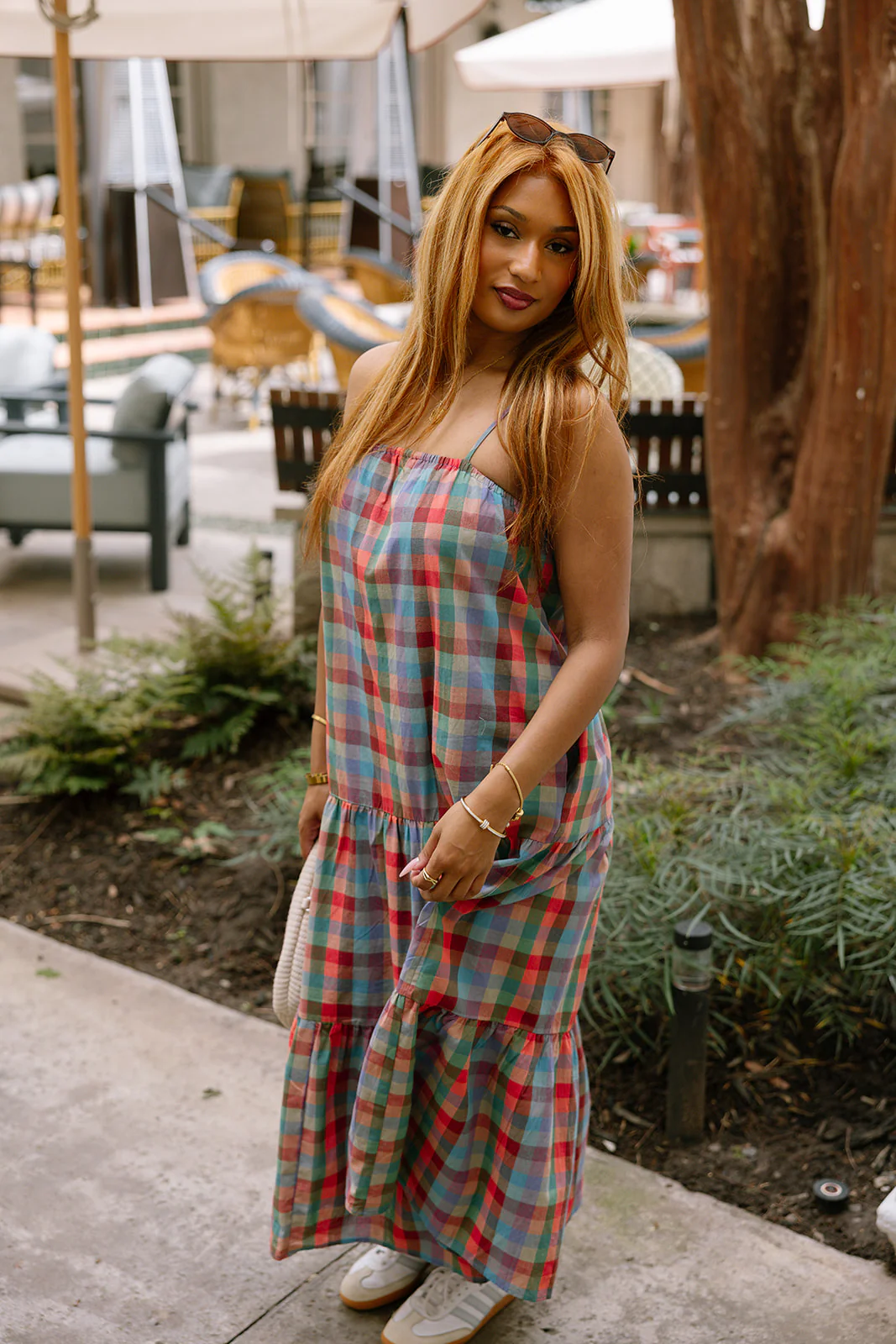 Noelle Blue Multi Plaid Maxi Dress - Image 5