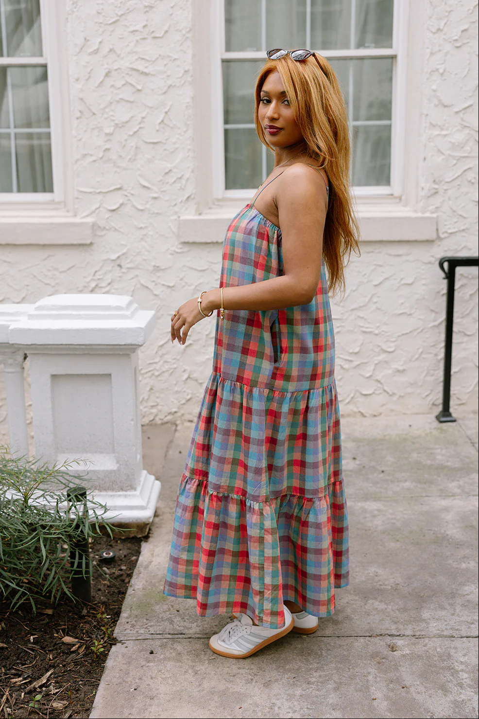 Noelle Blue Multi Plaid Maxi Dress - Image 6