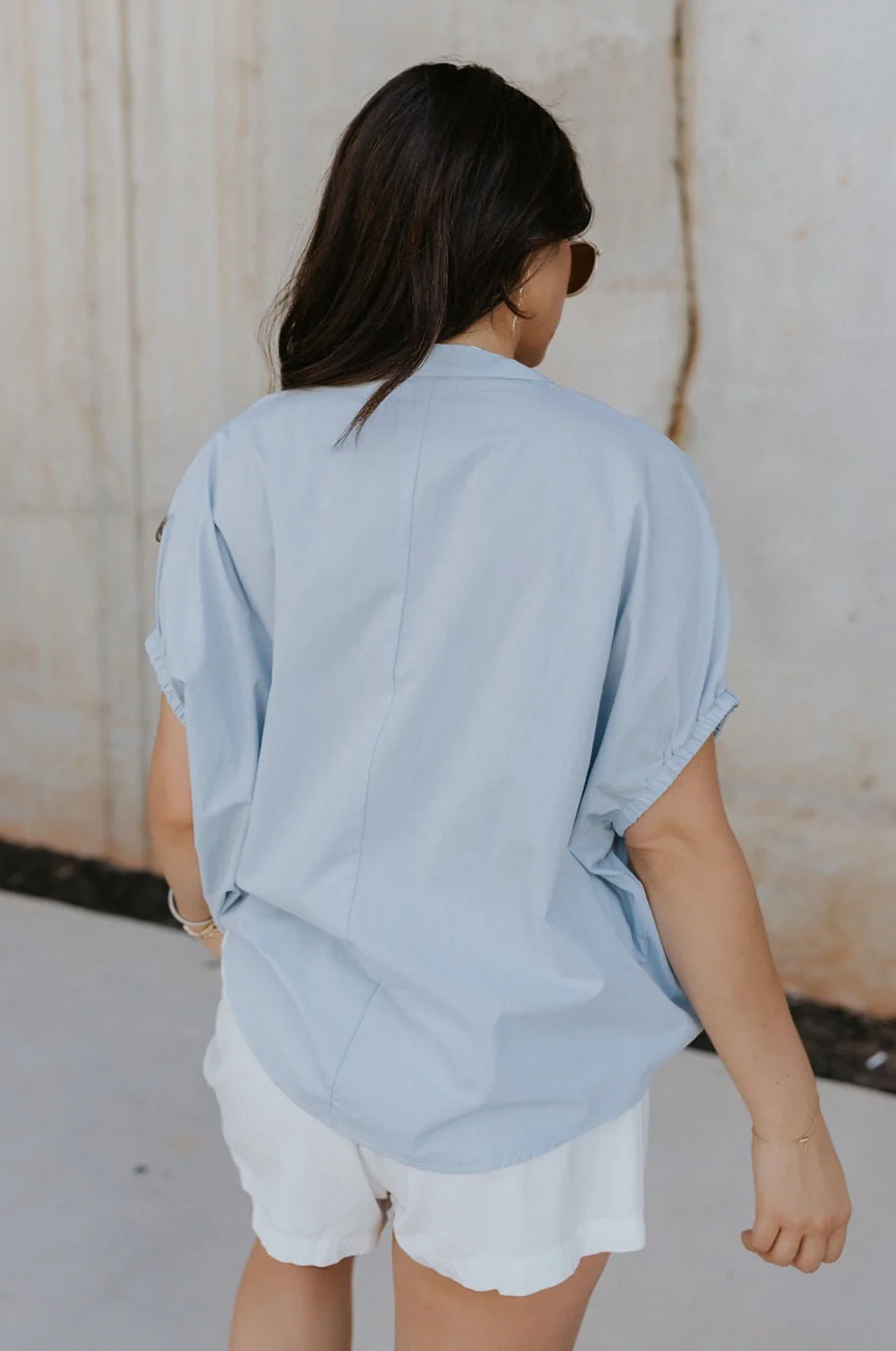 Noelle Chambray Blue Short Sleeve Top - Image 5