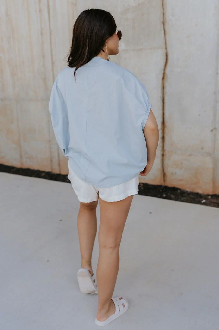 Noelle Chambray Blue Short Sleeve Top - Image 6