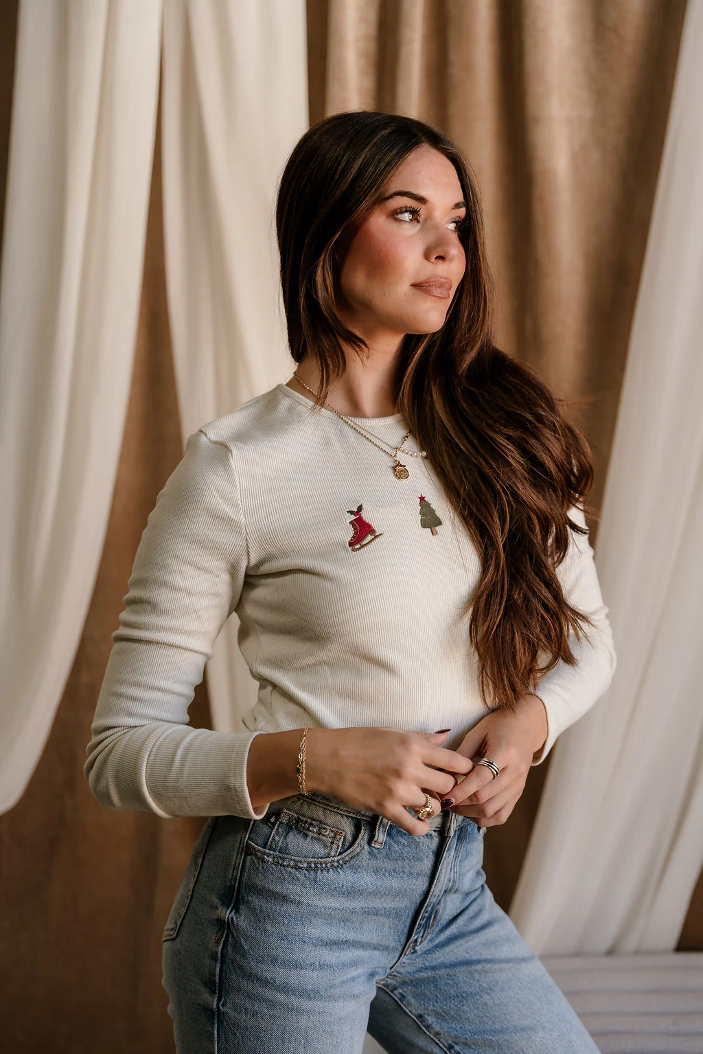 Noelle Cream Christmas Ribbed Top - Image 5