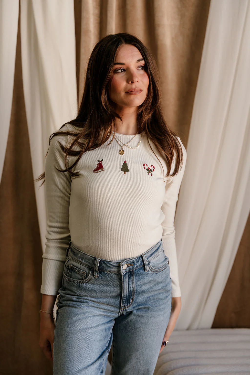 Noelle Cream Christmas Ribbed Top - Image 8