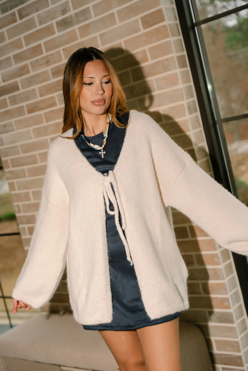 Noelle Cream Knit Tie Cardigan - Image 7