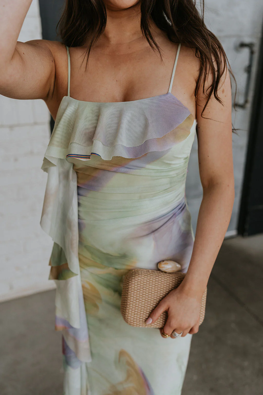 Noelle Green Watercolor Multi Ruffle Midi Dress - Image 5