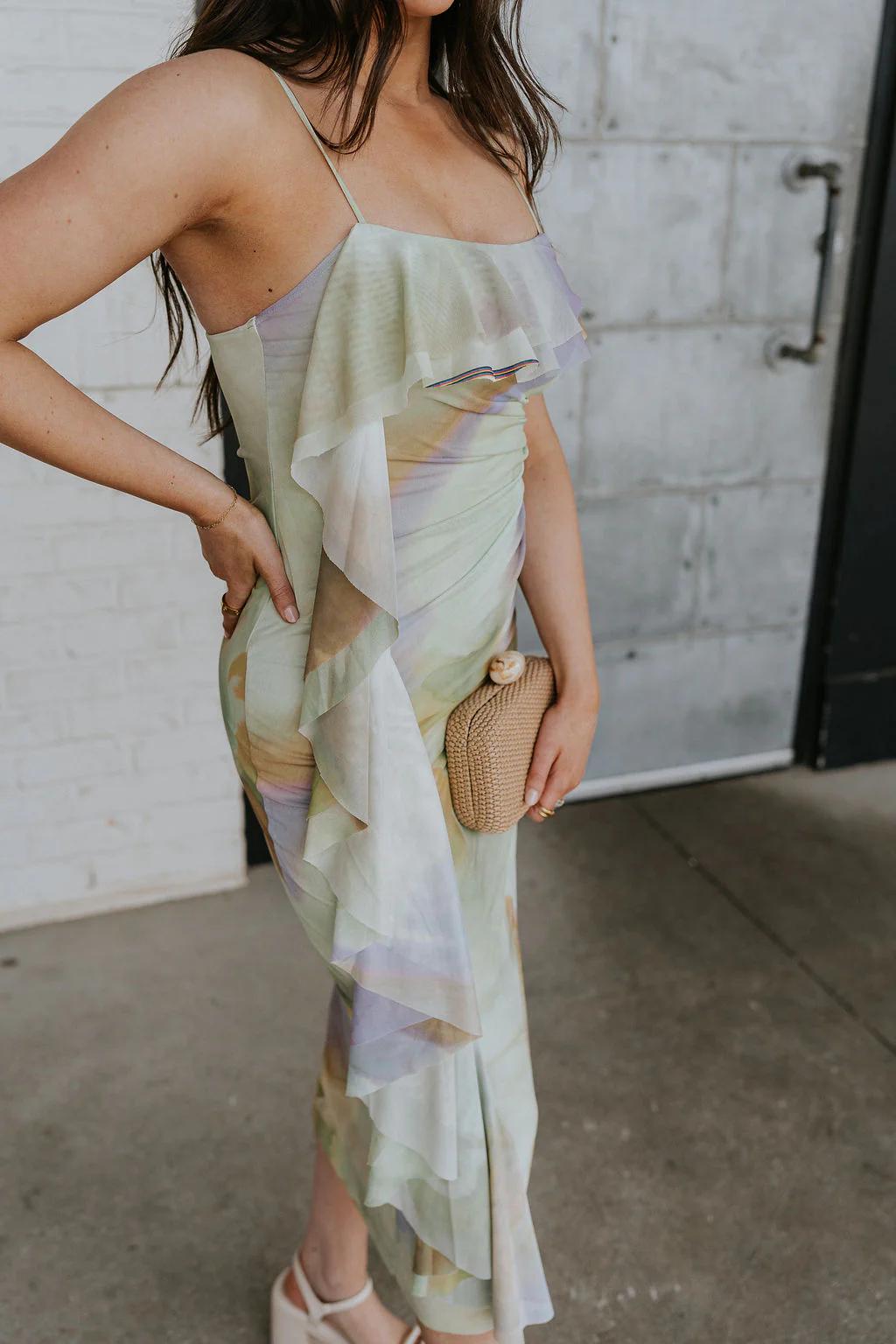 Noelle Green Watercolor Multi Ruffle Midi Dress - Image 9