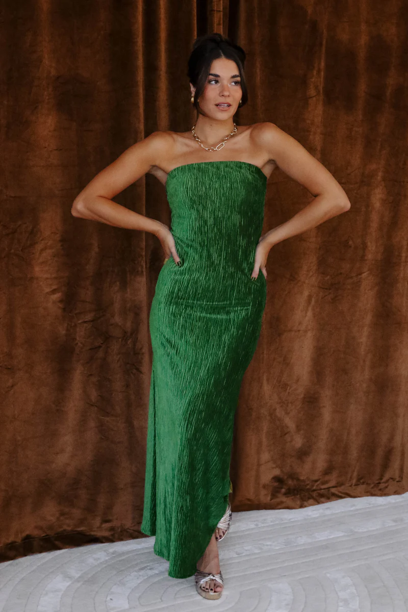 Noelle Hunter Green Velvet Ribbed Strapless Midi Dress - Image 2