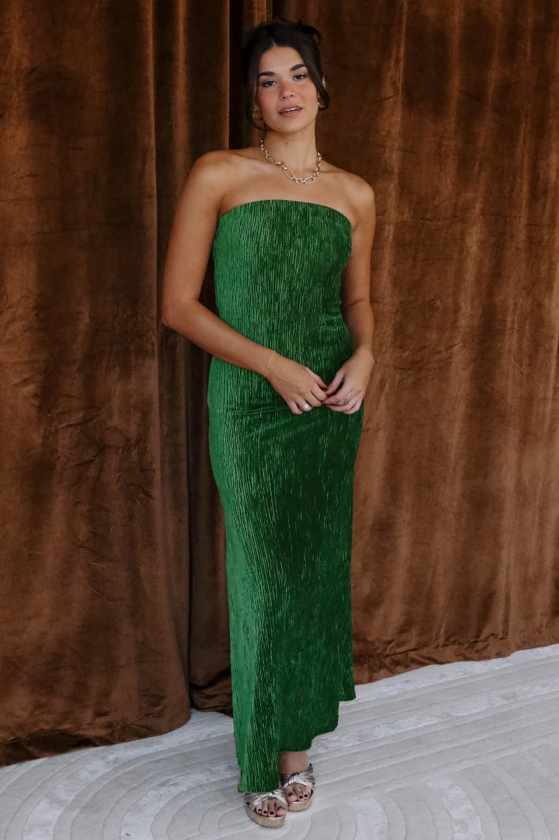 Noelle Hunter Green Velvet Ribbed Strapless Midi Dress - Image 3