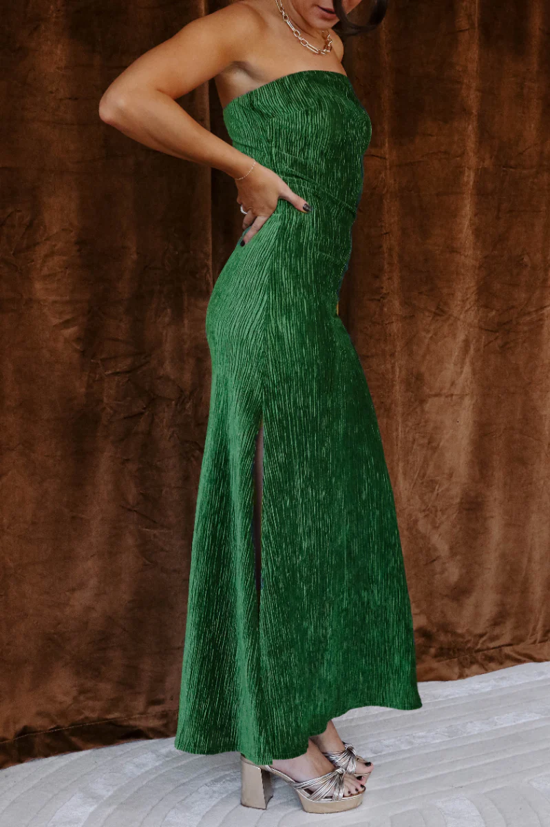 Noelle Hunter Green Velvet Ribbed Strapless Midi Dress - Image 6