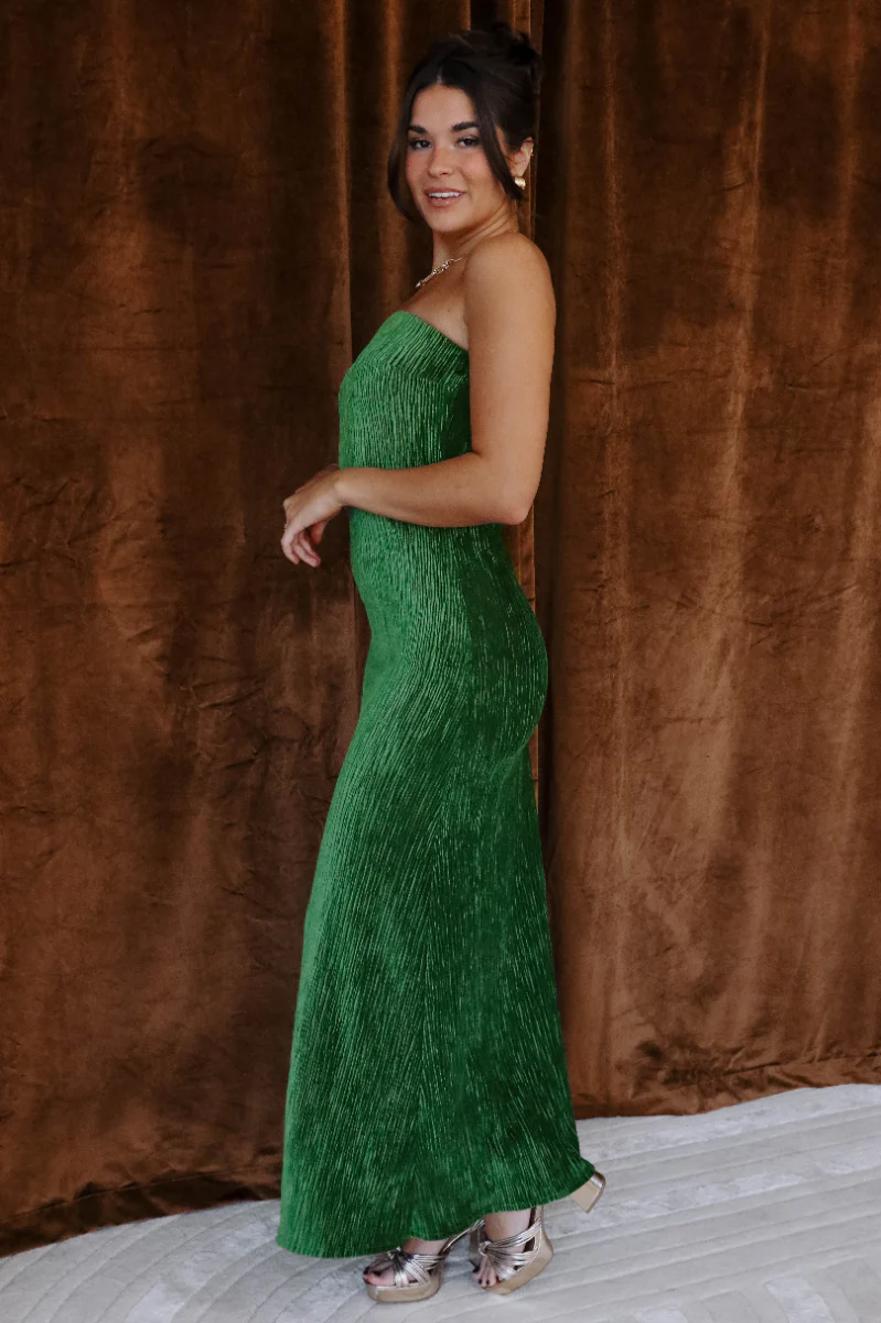 Noelle Hunter Green Velvet Ribbed Strapless Midi Dress - Image 7