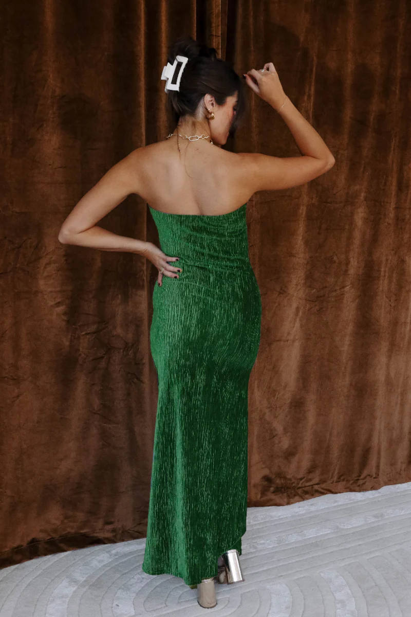 Noelle Hunter Green Velvet Ribbed Strapless Midi Dress - Image 9