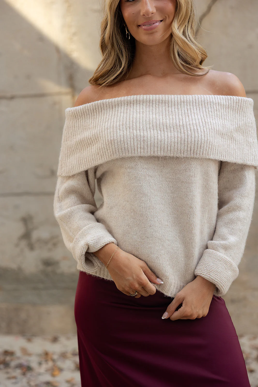 Noelle Oatmeal Off-The-Shoulder Sweater - Image 2