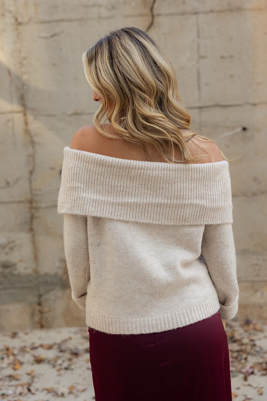 Noelle Oatmeal Off-The-Shoulder Sweater - Image 4