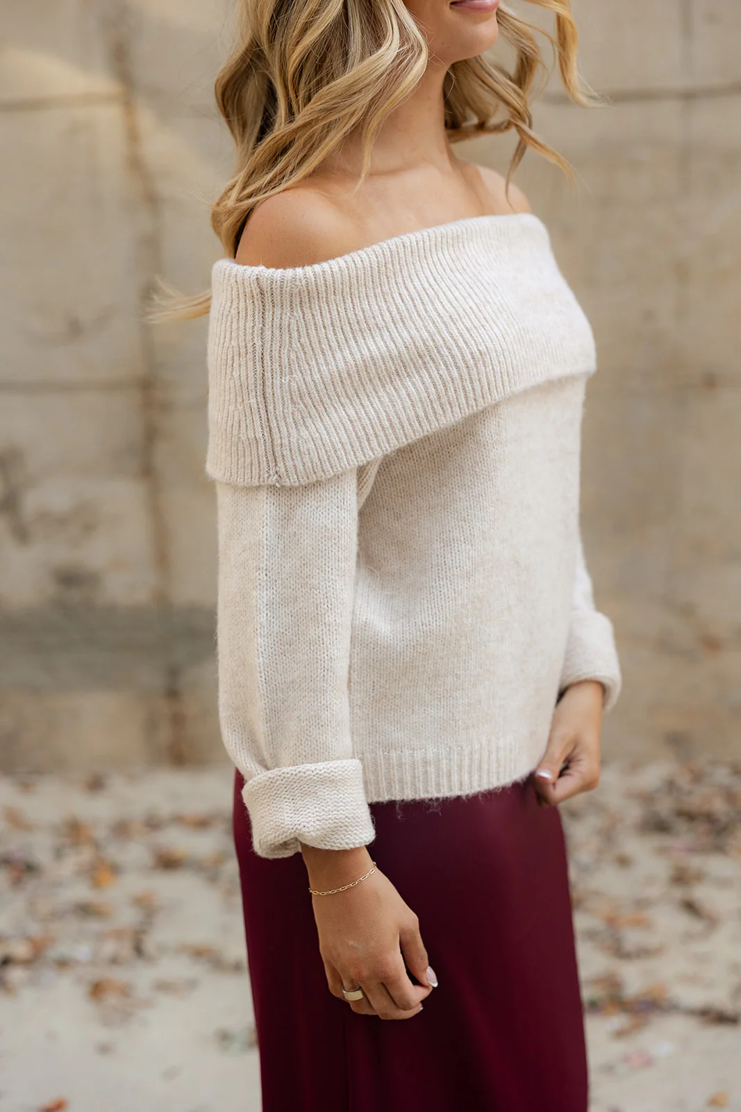 Noelle Oatmeal Off-The-Shoulder Sweater - Image 6