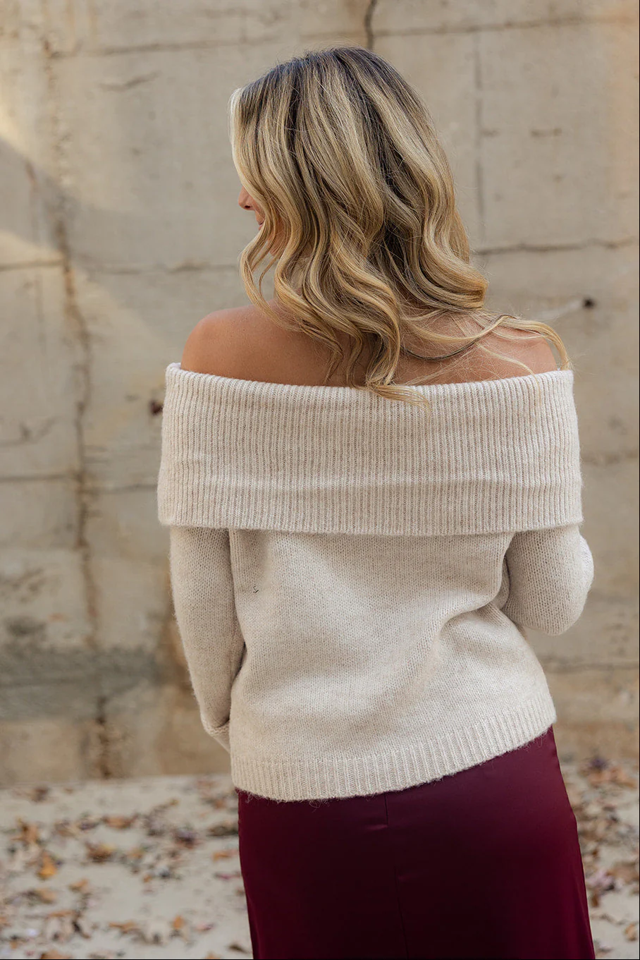Noelle Oatmeal Off-The-Shoulder Sweater - Image 8