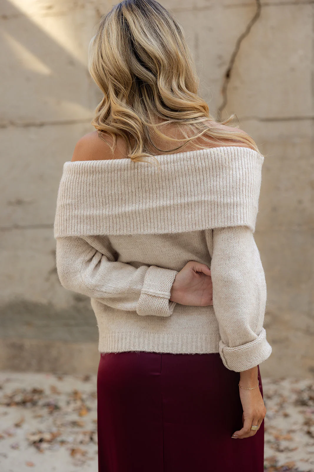 Noelle Oatmeal Off-The-Shoulder Sweater - Image 9