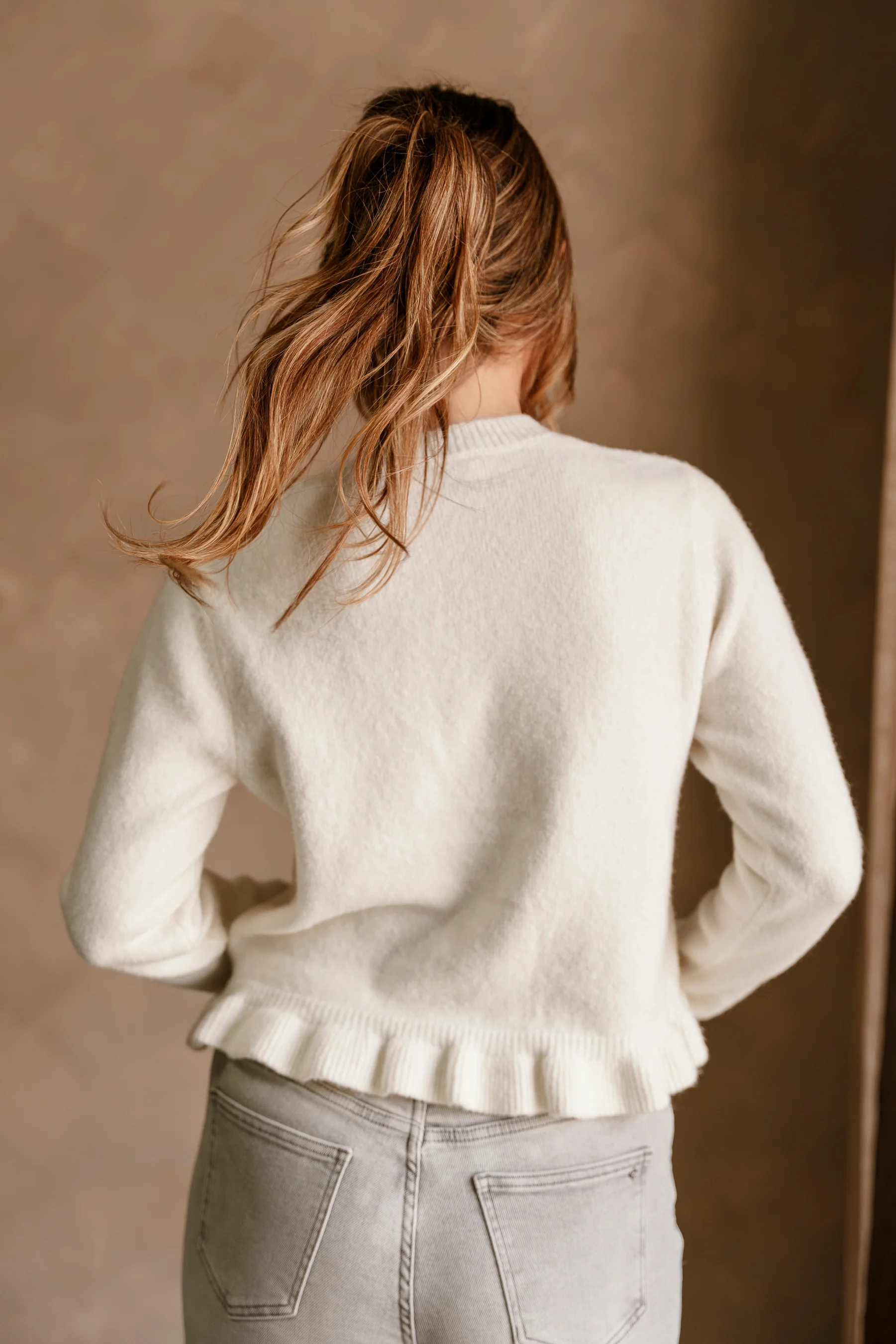 Noelle Off White Ruffle Knit Cardigan - Image 4