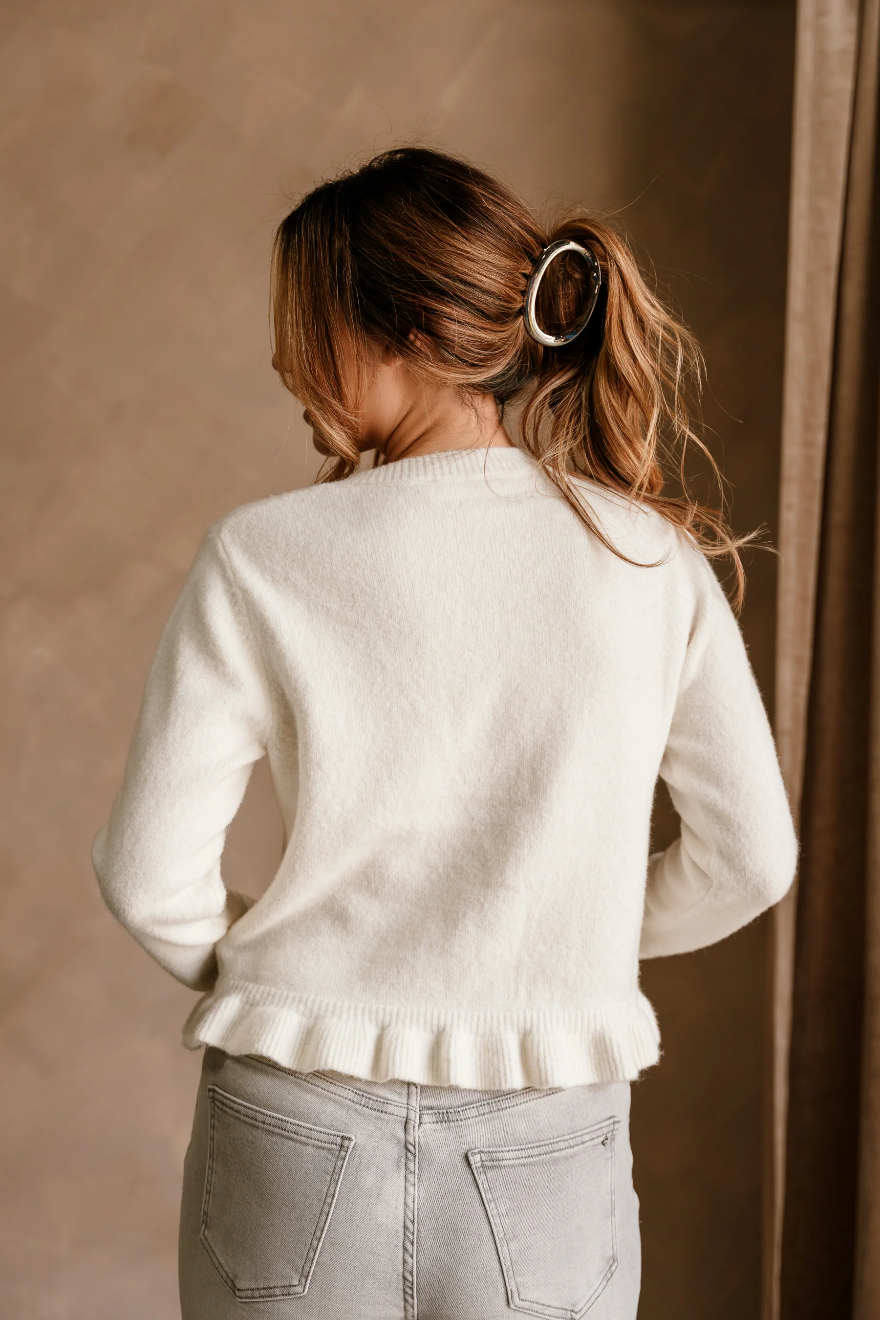 Noelle Off White Ruffle Knit Cardigan - Image 7
