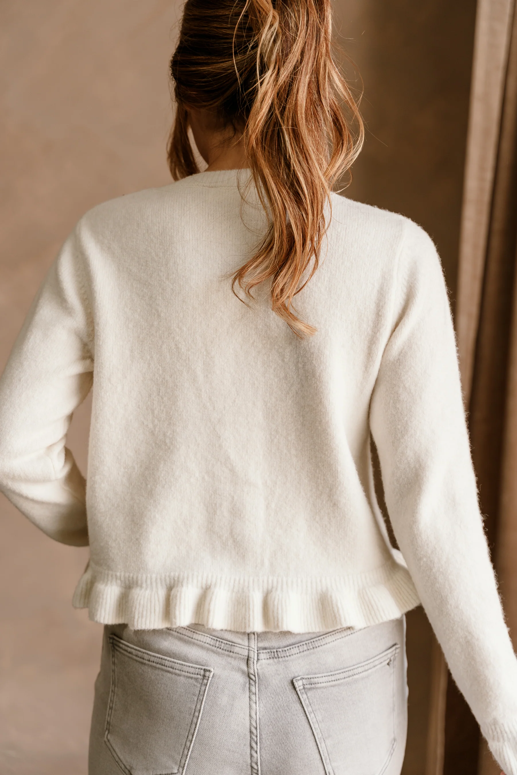 Noelle Off White Ruffle Knit Cardigan - Image 8