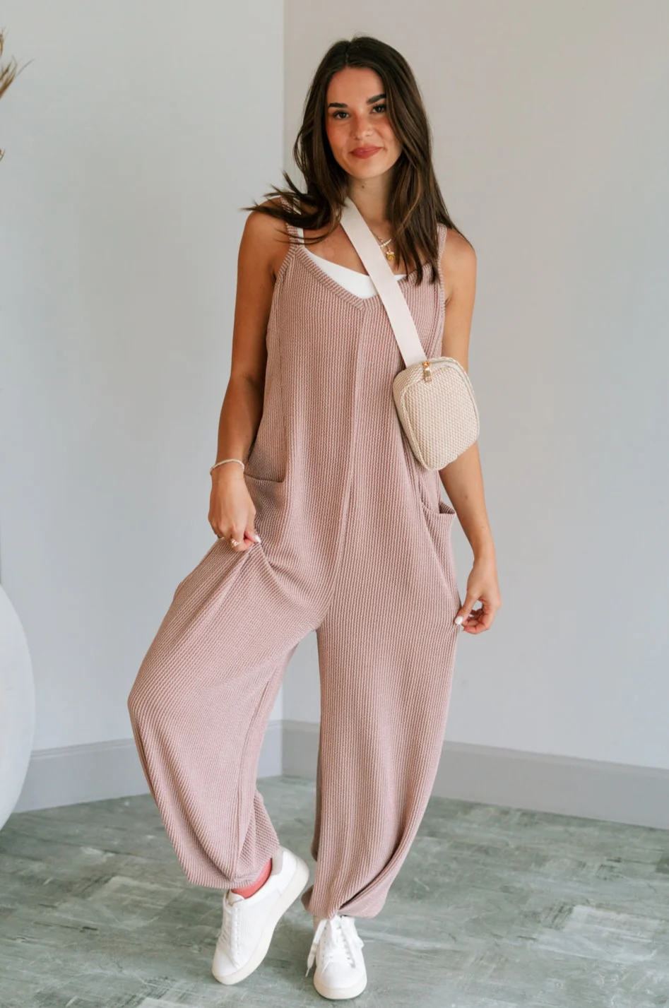 Noelle Taupe Ribbed Sleeveless Jumpsuit