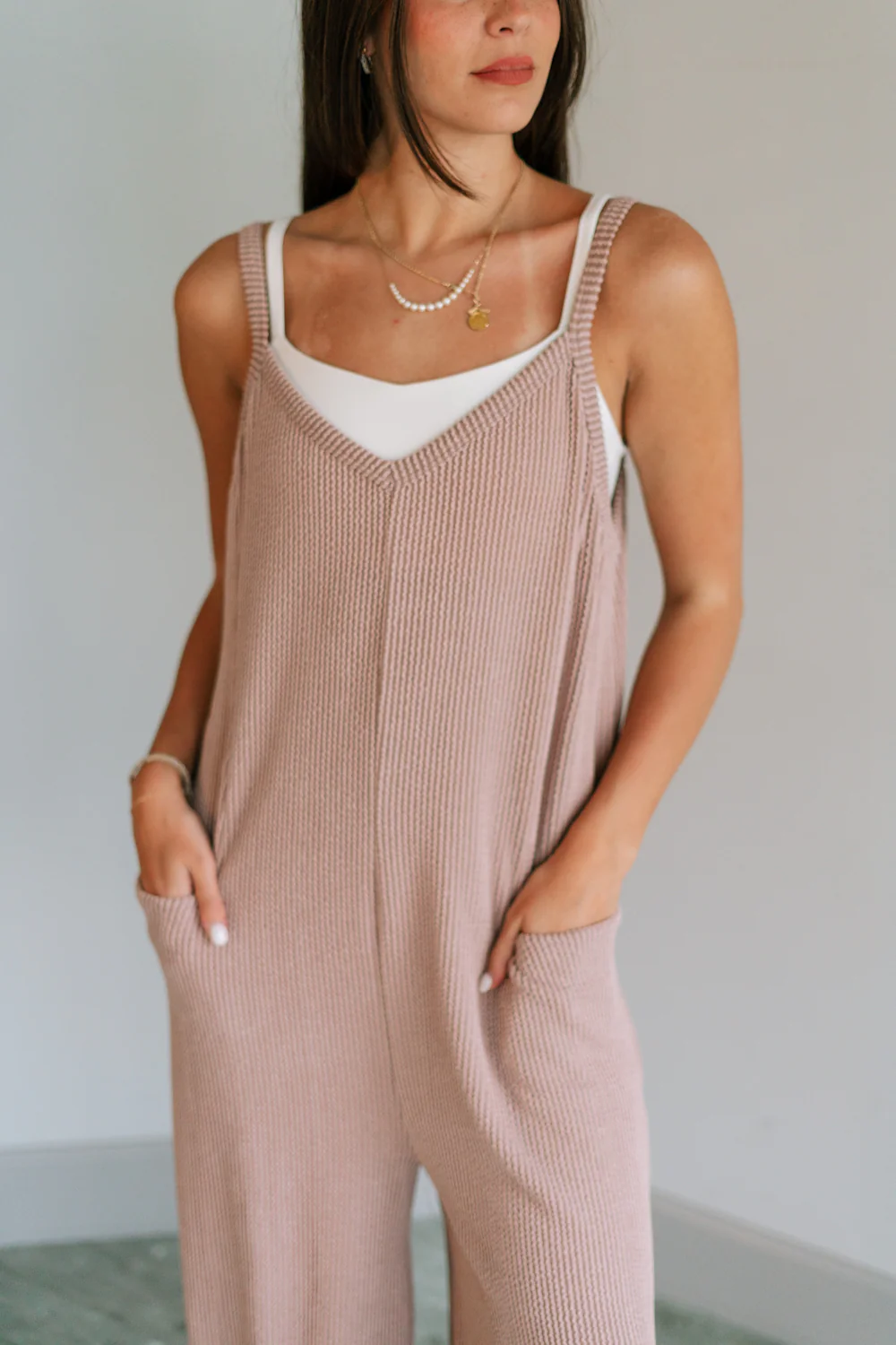 Noelle Taupe Ribbed Sleeveless Jumpsuit - Image 3