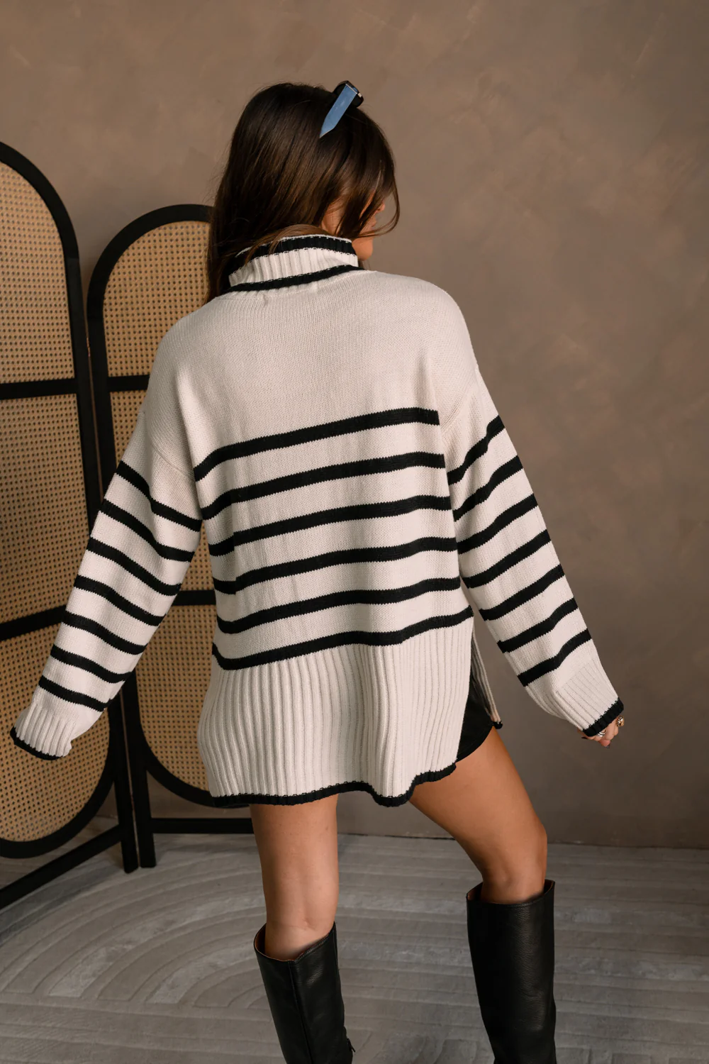 Nola Black & Cream Stripe High Neck Sweater - Image 9