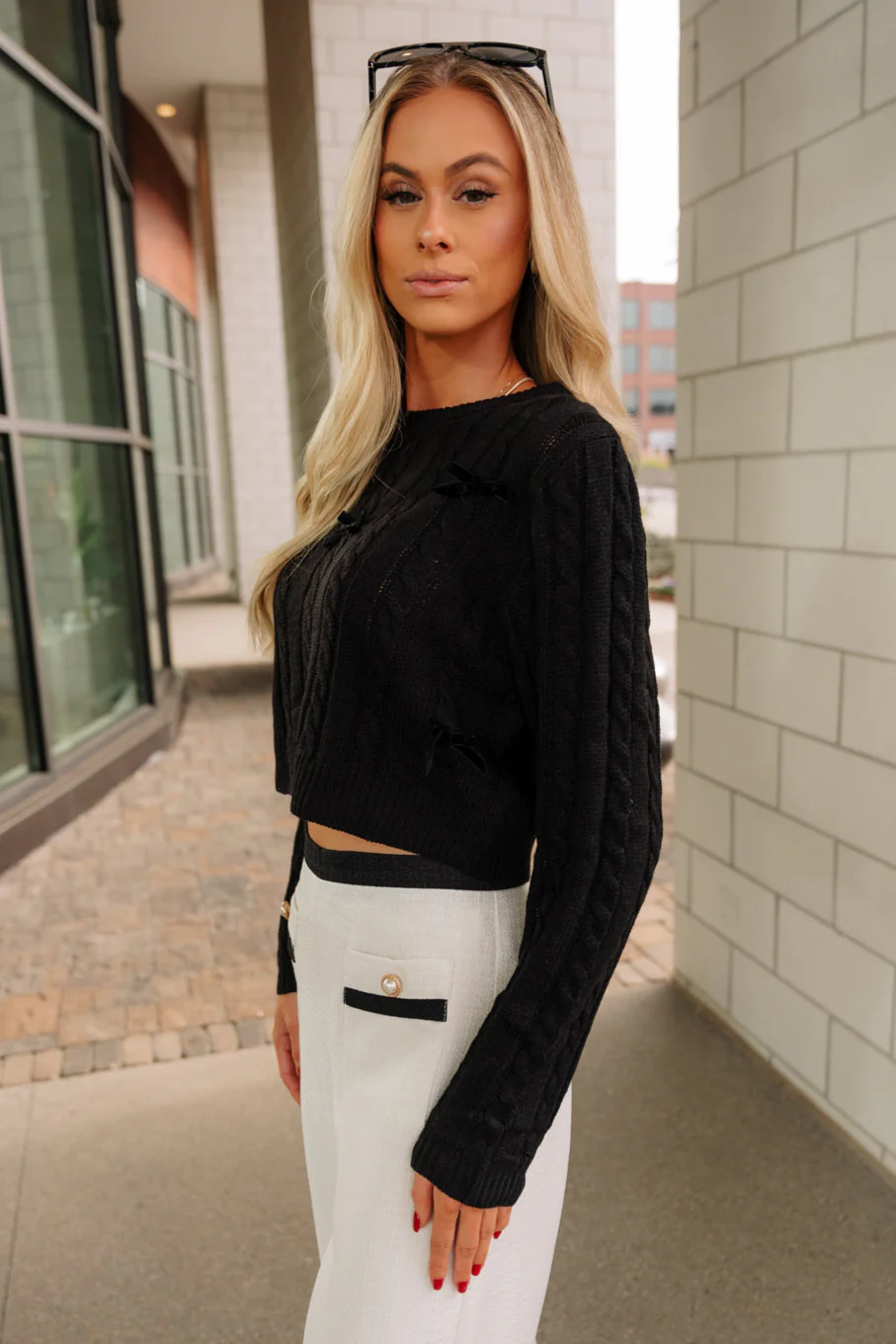 Nora Black Velvet Bows Knit Sweater - Image 2