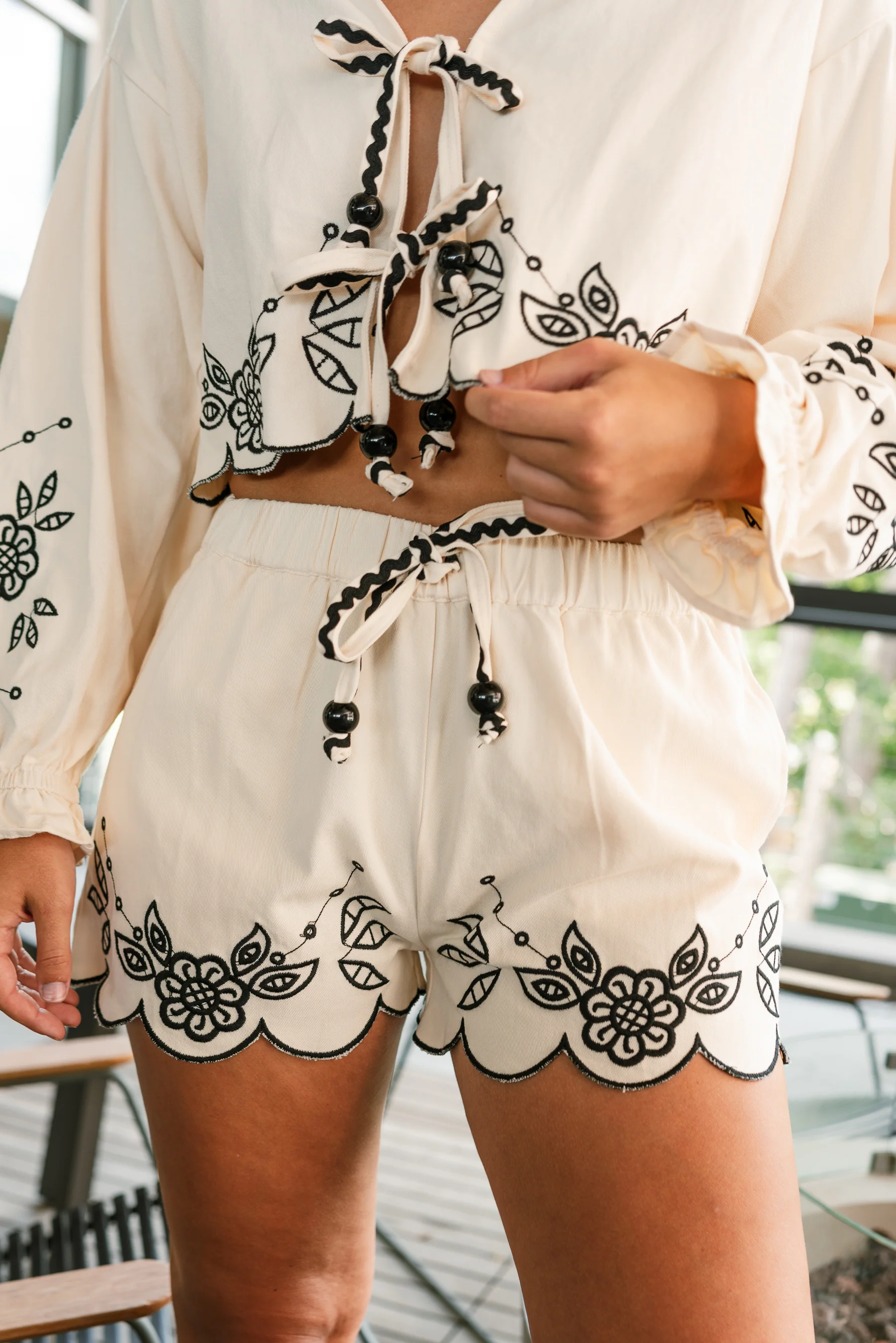 Nora Cream & Black Floral Shorts - Image 2