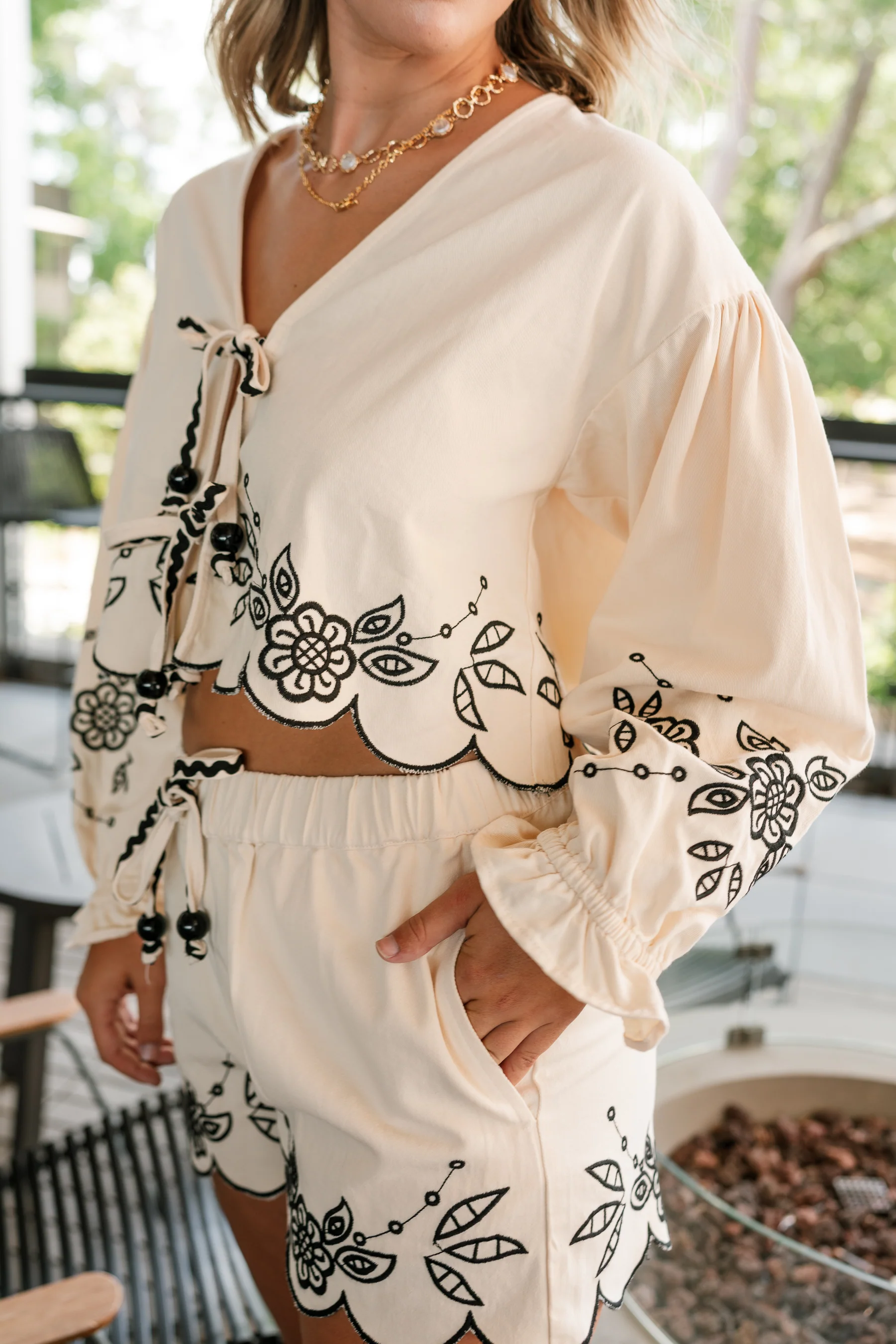 Nora Cream & Black Floral Shorts - Image 3