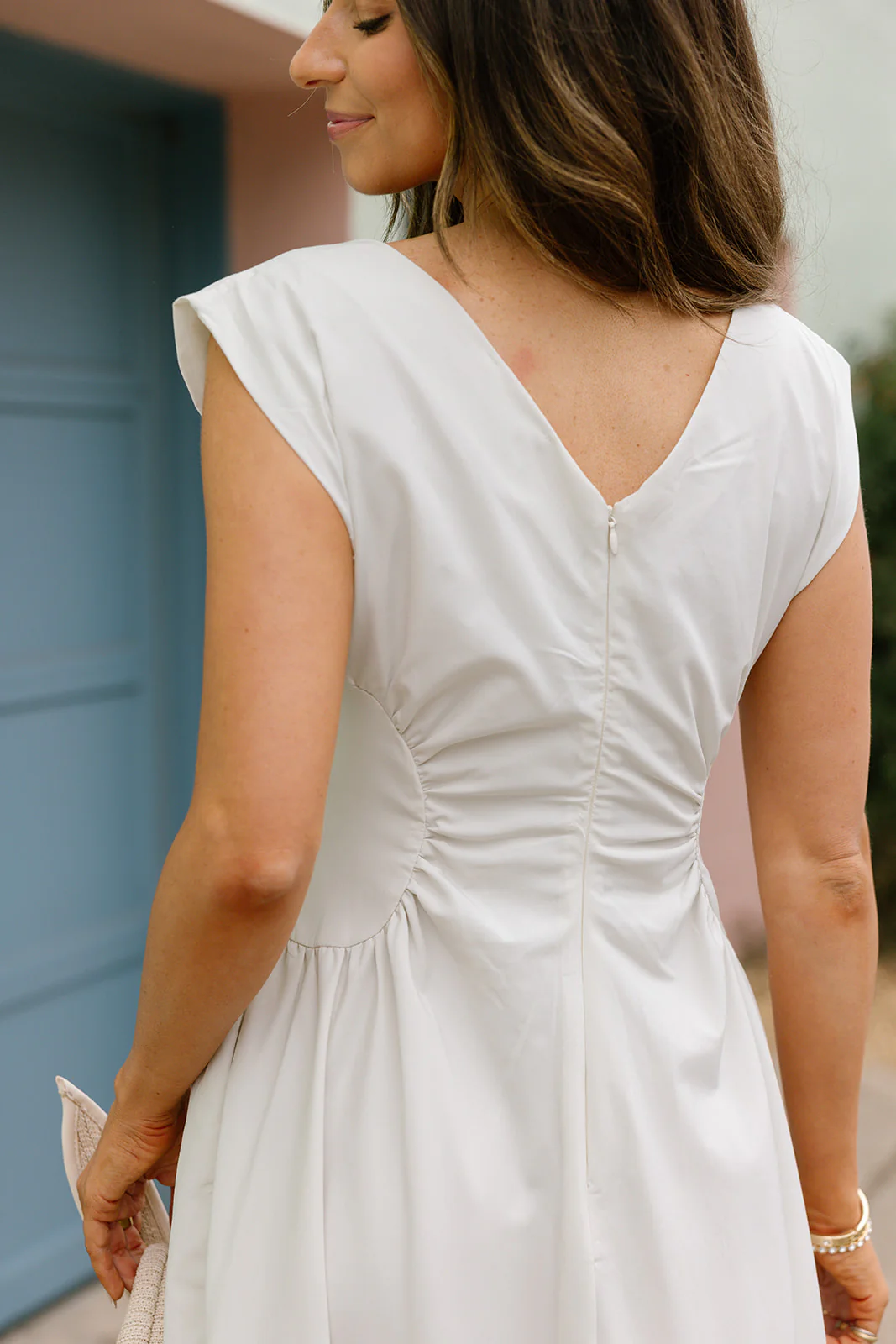 Nora Ecru Cinched Waist Midi Dress - Image 4