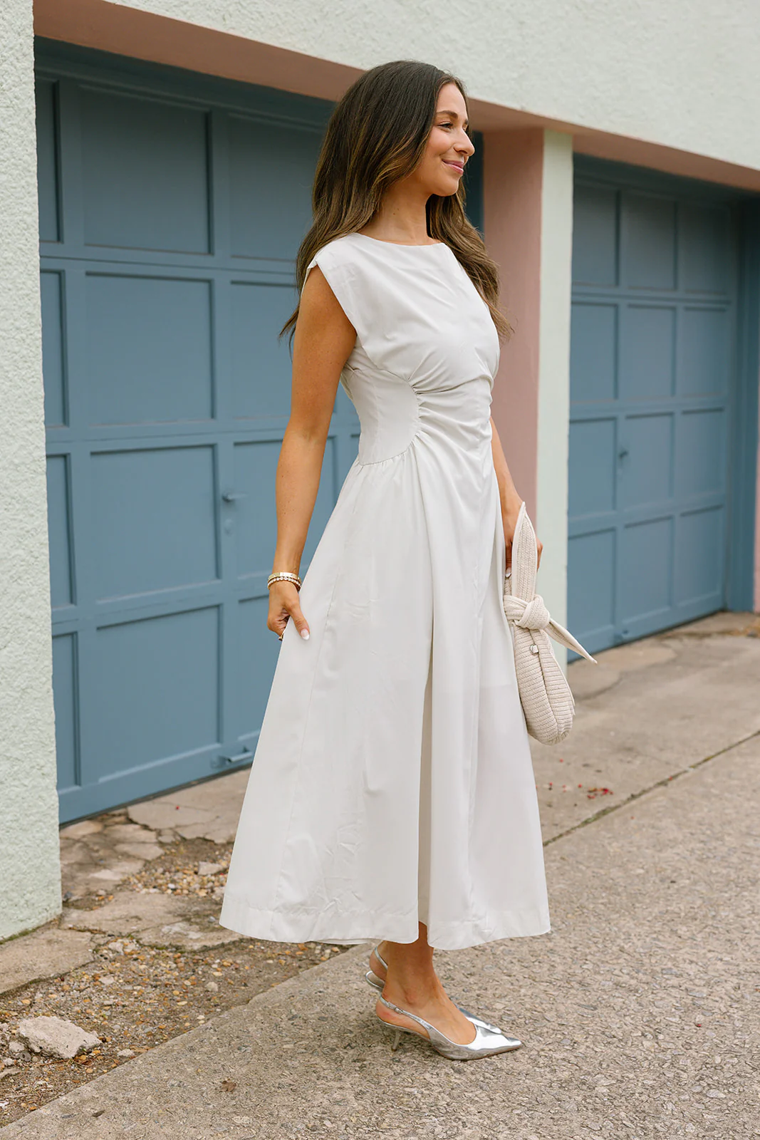 Nora Ecru Cinched Waist Midi Dress - Image 8