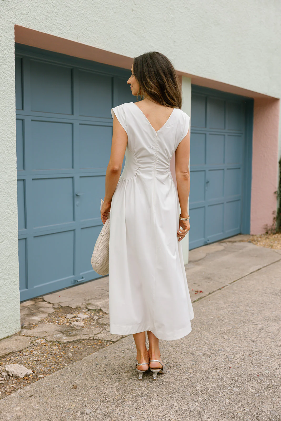 Nora Ecru Cinched Waist Midi Dress - Image 9