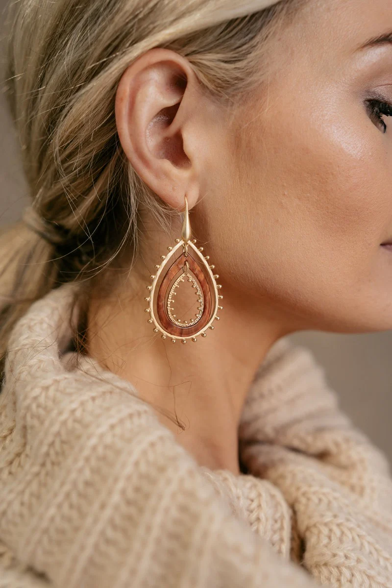 Nora Gold & Brown Teardrop Earrings